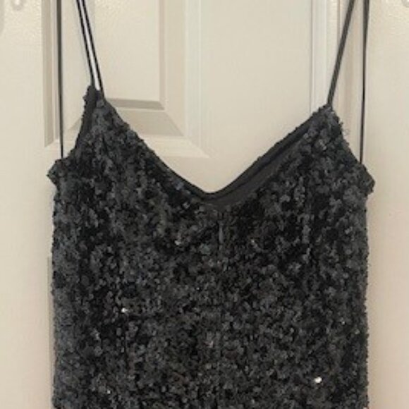 Theia Couture Black Mini Sequin Spaghetti Strap Dress– Sz 2 - Picture 4 of 9